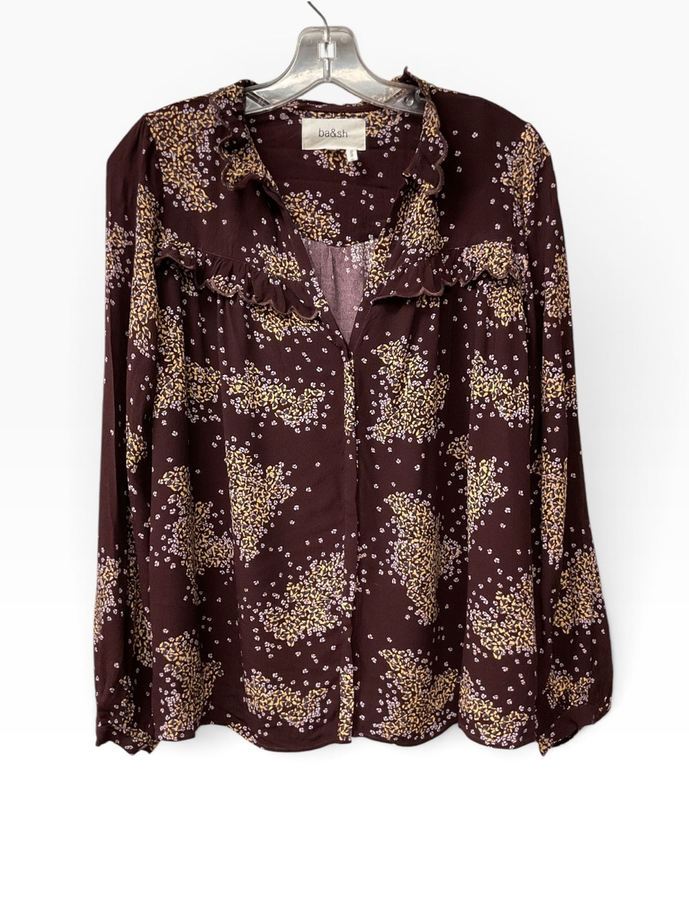 Brand New-ba&sh Brown Floral Ruffle-Trim Blouse